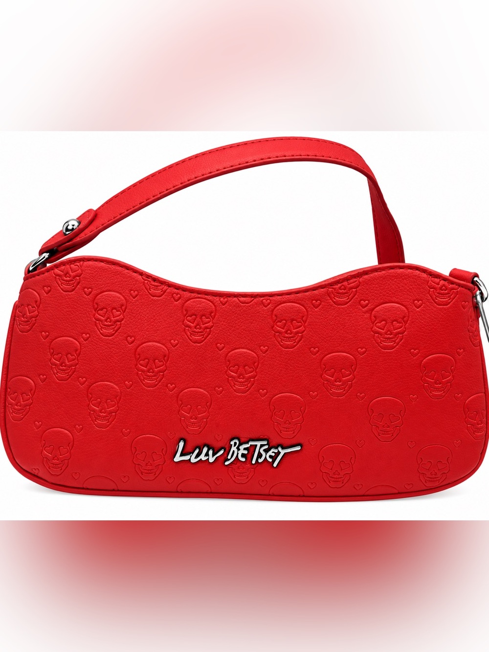 Betsey Johnson Red Embossed Skull Shoulder Bag